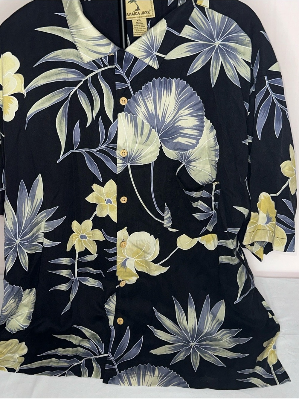 Jamaica Jaxx Black Shirt with Yellow & Pale Blue Floral Design